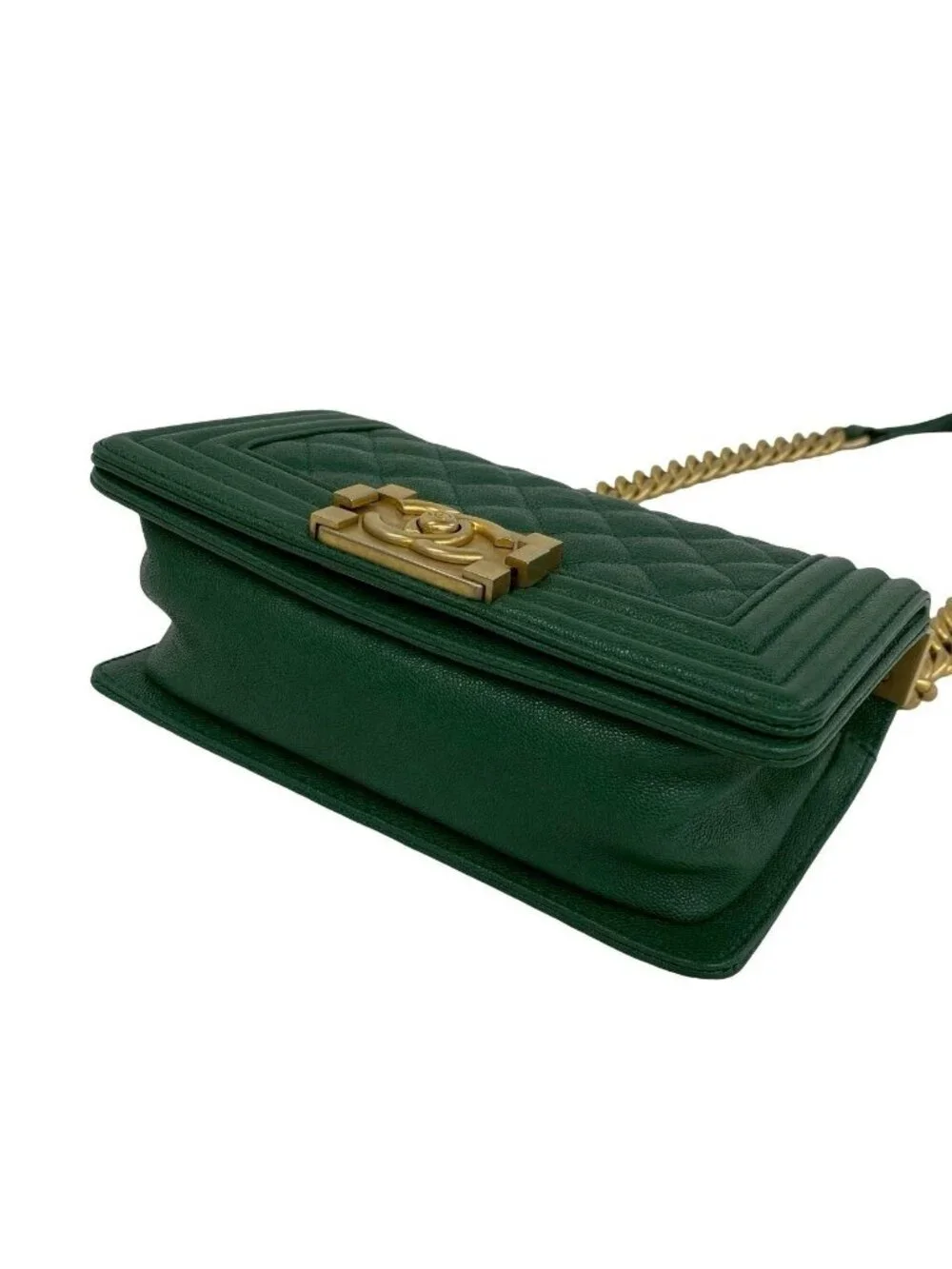 Chanel With Card Boy CC Logo Caviar Leather Shoulder Bag Green